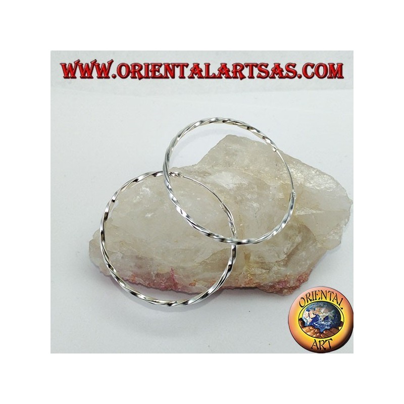 Silver earrings with twisted circle, 40 mm. in diameter ⌀