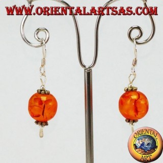 Pendientes en plata de argento 925 con una esfera de ámbar