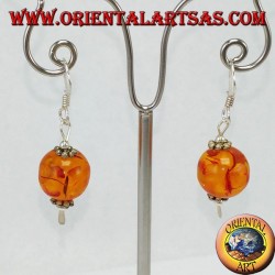 Pendientes en plata de argento 925 con una esfera de ámbar
