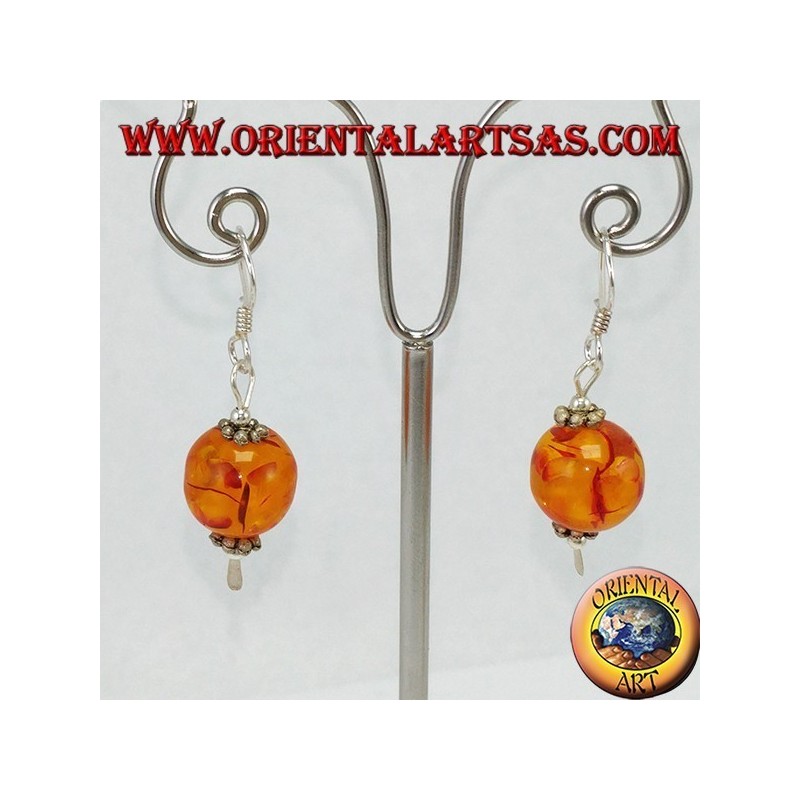 Pendientes en plata de argento 925 con una esfera de ámbar