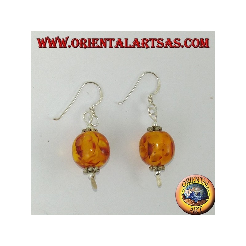 Orecchini in argento  925 ‰ con una sfera di Ambra