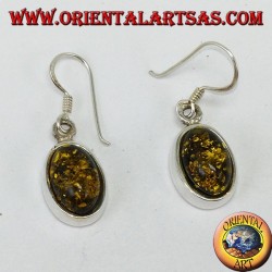 Orecchino pendente con Ambra verde ovale in argento