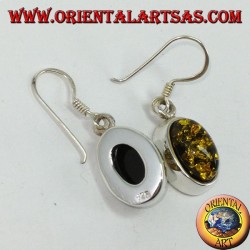 Orecchino pendente con Ambra verde ovale in argento