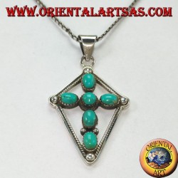 Croix pendentif en argent avec turquoise ovale
