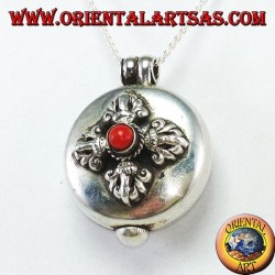 Colgante Gao Kalachakra en plata con doble dorje y coral