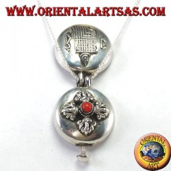 Gao Kalachakra pendant in silver with double dorje and coral