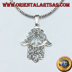 Pendentif main de Fatima ou Miriam Hamsa en argent 925 fil filigrané