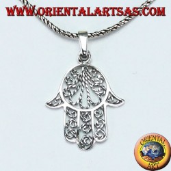 Pendentif main de Fatima ou Miriam Hamsa en argent 925 fil filigrané