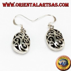 Silver pendant earrings with double-faced pierced ovals
