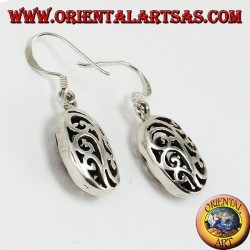 Silver pendant earrings with double-faced pierced ovals
