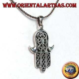 Ciondolo in argento 925‰ mano di Miriam di Fatima Hamsa intagliata