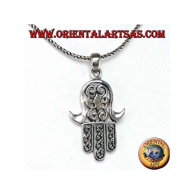 Ciondolo in argento 925‰ mano di Miriam di Fatima Hamsa intagliata
