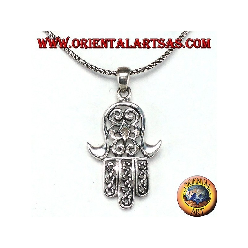Pendant in 925 silver ‰ hand of Miriam of Fatima Hamsa carved