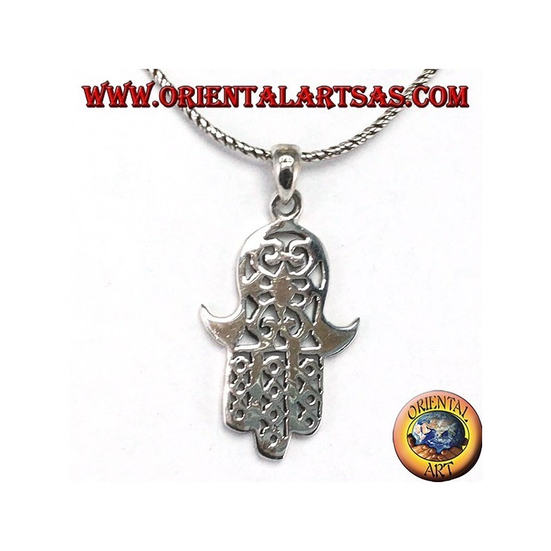 Ciondolo in argento 925‰ mano di Miriam di Fatima Hamsa intagliata