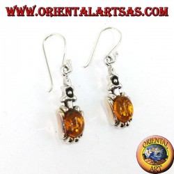Boucles d'oreilles pendantes en argent avec ambre ovale