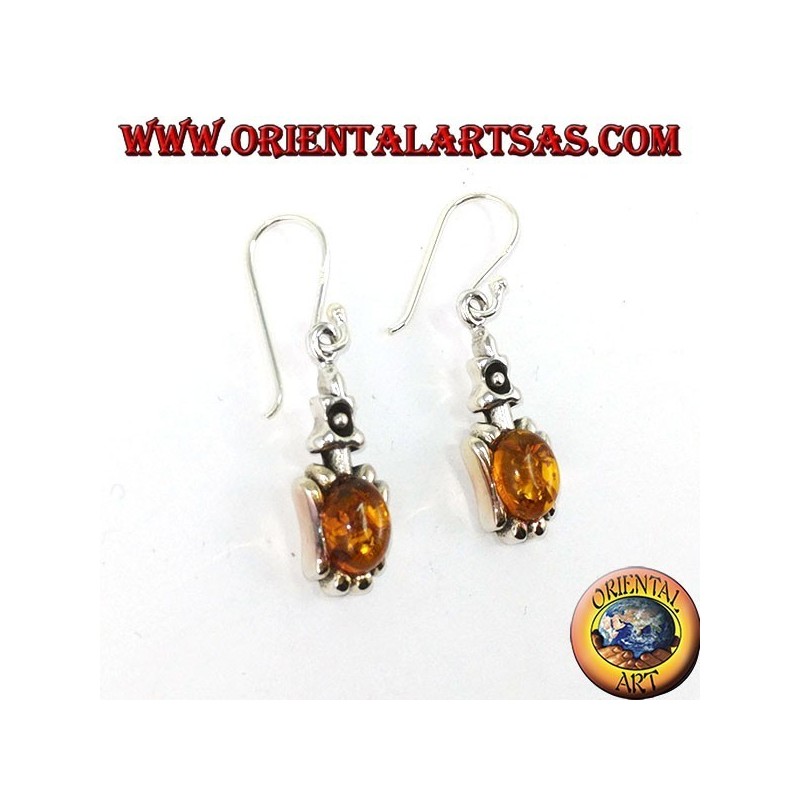 Boucles d'oreilles pendantes en argent avec ambre ovale