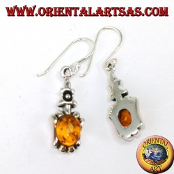 Boucles d'oreilles pendantes en argent avec ambre ovale