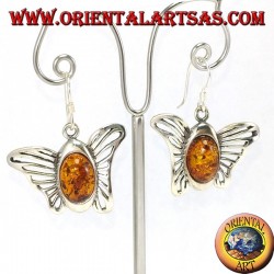 Pendientes mariposa de plata con ámbar ovalado