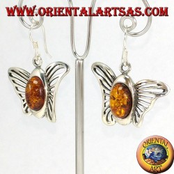 Boucles d'oreilles papillon en argent avec ambre ovale