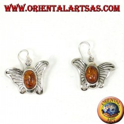 Pendientes mariposa de plata con ámbar ovalado