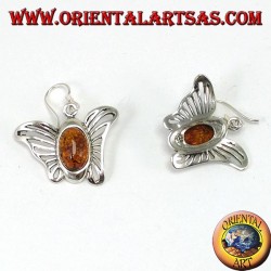 Silberne Schmetterlingsohrringe mit ovalem Bernstein