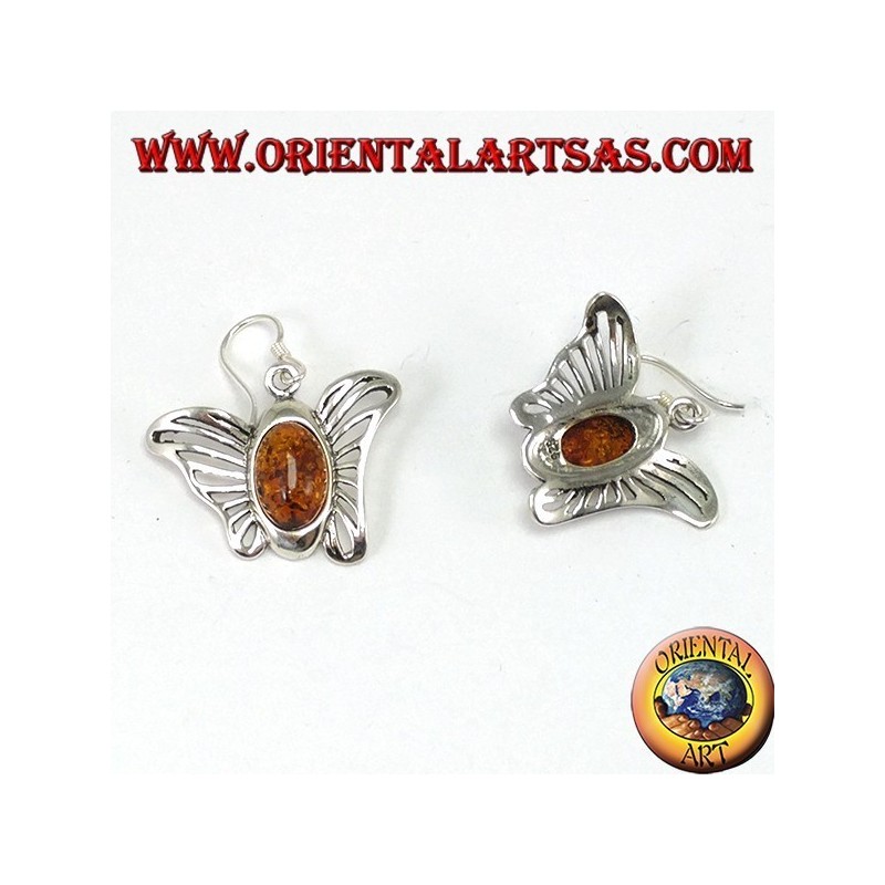 Boucles d'oreilles papillon en argent avec ambre ovale