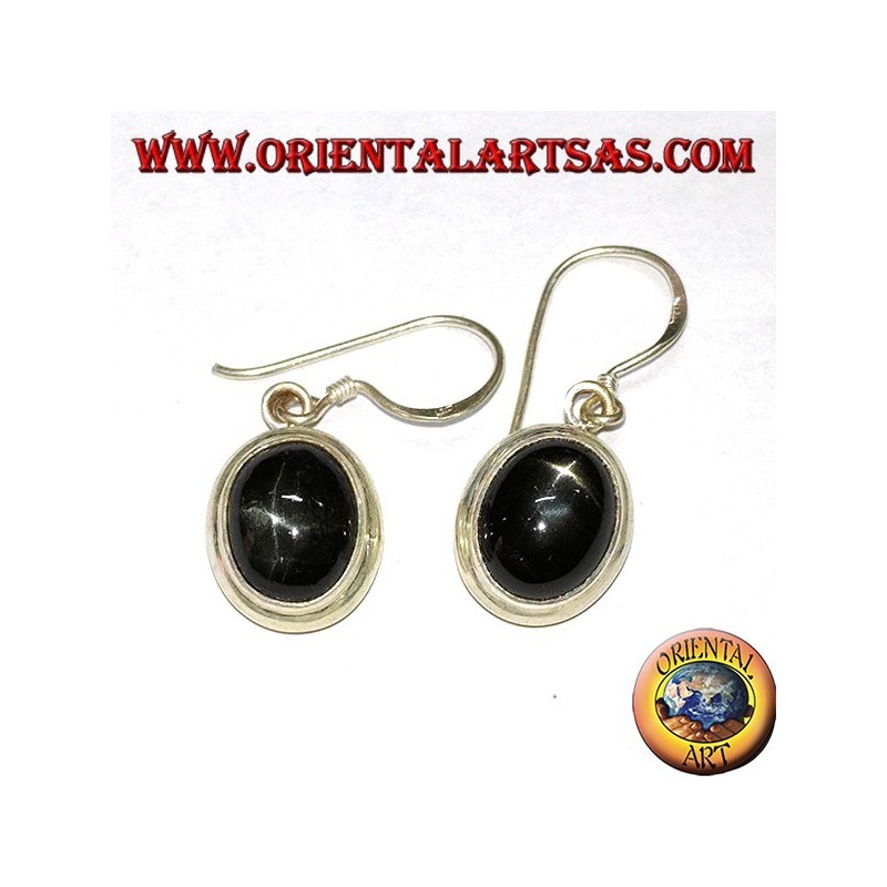Orecchini pendenti in argento con Black star ( Diopside stellato ) ovale