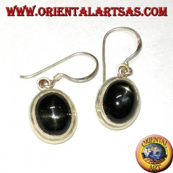 Pendientes cPendientes de plata con estrella negra (Diopsido estrellado) oval