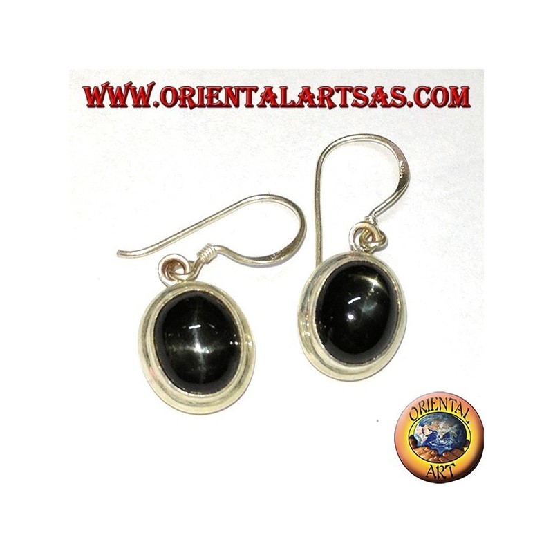 Orecchini pendenti in argento con Black star ( Diopside stellato ) ovale