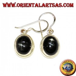 Boucles d'oreilles en argent avec étoile noire (Diopside étoilé) ovale