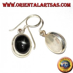 Boucles d'oreilles en argent avec étoile noire (Diopside étoilé) ovale