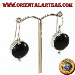 Boucles d'oreilles simples en argent avec un grand onyx rond