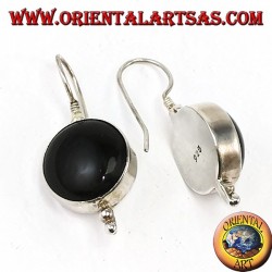 Simple silver earrings with large round onyx