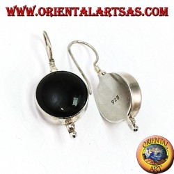 Boucles d'oreilles simples en argent avec un grand onyx rond