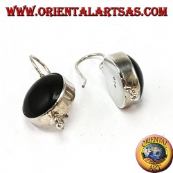 Simple silver earrings with large round onyx