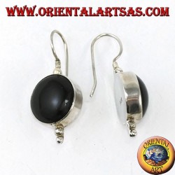 Boucles d'oreilles simples en argent avec un grand onyx rond