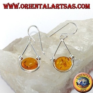 Orecchini in argento pendente semplice con ambra ovale 