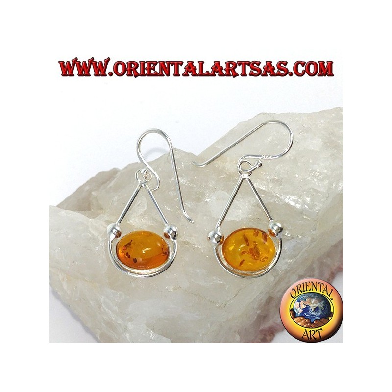 Orecchini in argento pendente semplice con ambra ovale 