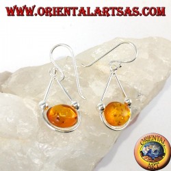 Pendientes colgantes simples de plata con ámbar ovalado