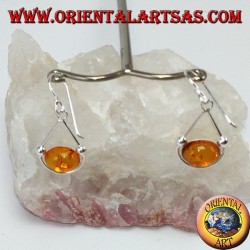 Boucles d'oreilles simples pendantes en argent avec ambre ovale