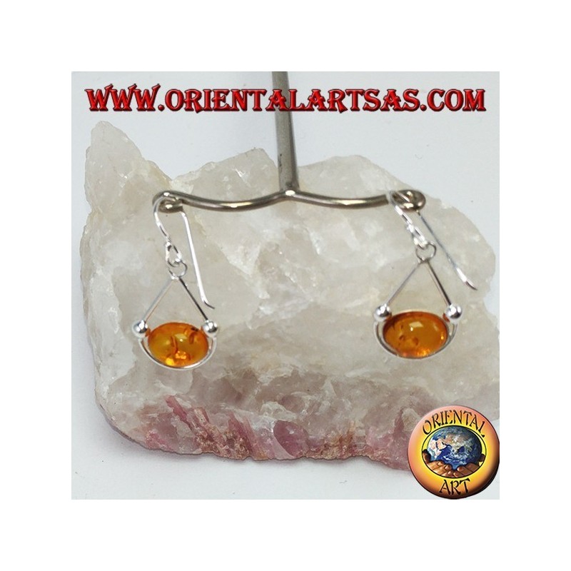 Pendientes colgantes simples de plata con ámbar ovalado