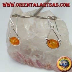 Pendientes colgantes simples de plata con ámbar ovalado
