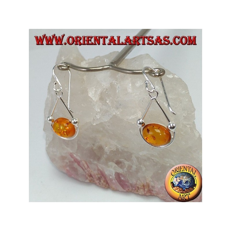 Pendientes colgantes simples de plata con ámbar ovalado