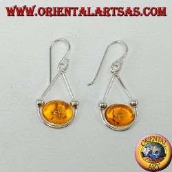 Silberne Schmetterlingsohrringe mit ovalem Bernstein