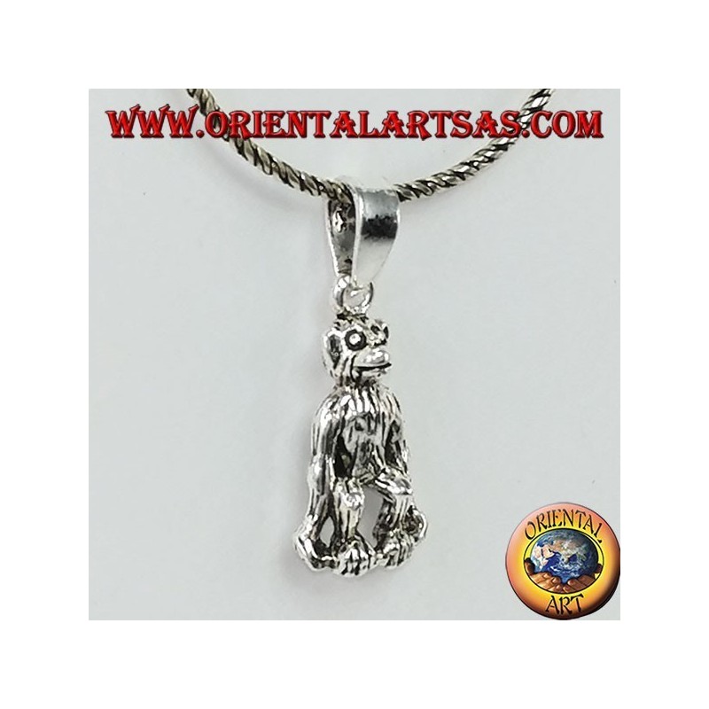 Chimpanzee monkey silver pendant