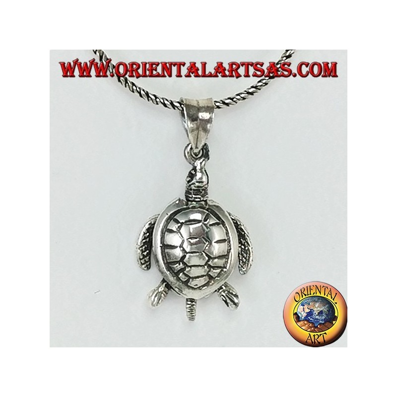Silver pendant, moving sea turtle moving (large)