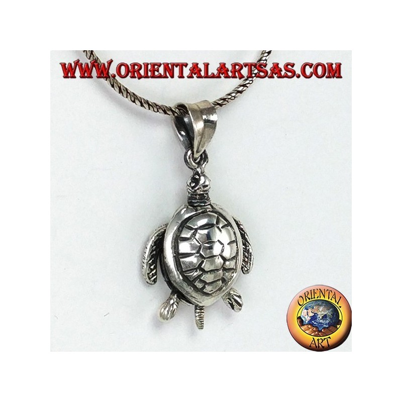 Colgante de plata, movimiento de la tortuga marina en movimiento (grande)