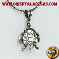 Silver pendant, moving sea turtle moving (large)