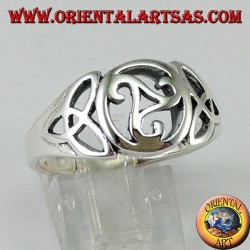 Silver ring with central triskell and two knots of tyrone