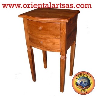 Bedside table 2 drawers with high teak feet